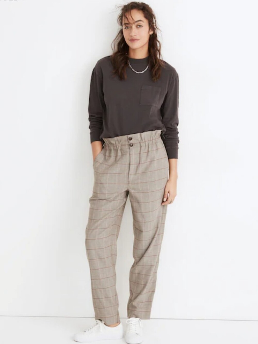 Madewell Paperbag High-Waisted Tapered Pants in Glen Plaid Sz 2